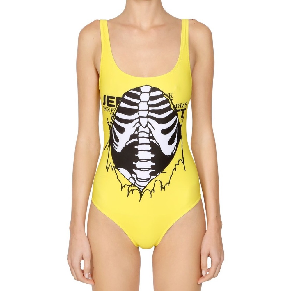 JEREMY SCOTT Skeleton One Piece Swimsuit In Yellow